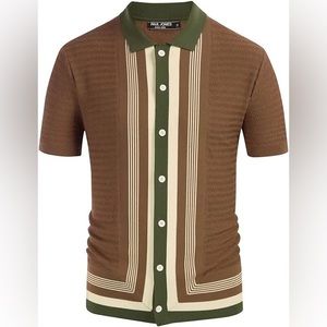 Paul Jones Men's Vintage Stripe Knit Polo Shirts Short Sleeve